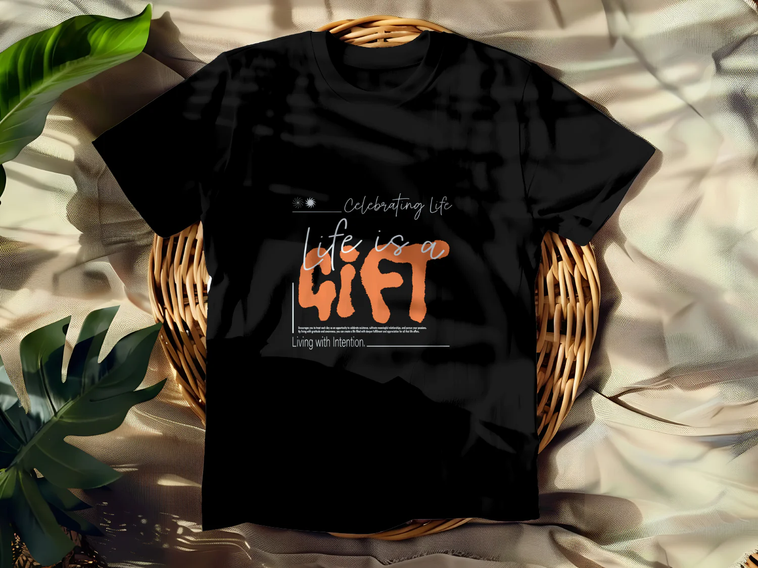 Celebrating Life T-Shirt Design Life is a Gift Living with Intention Positive Message Apparel