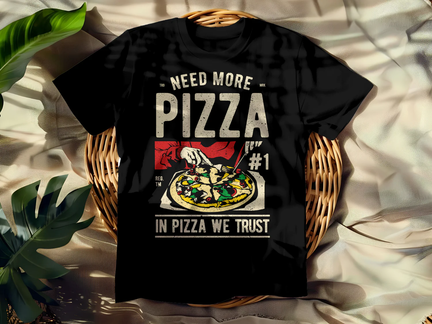 Need More Pizza T-Shirt Design In Pizza We Trust Graphic Vintage Style