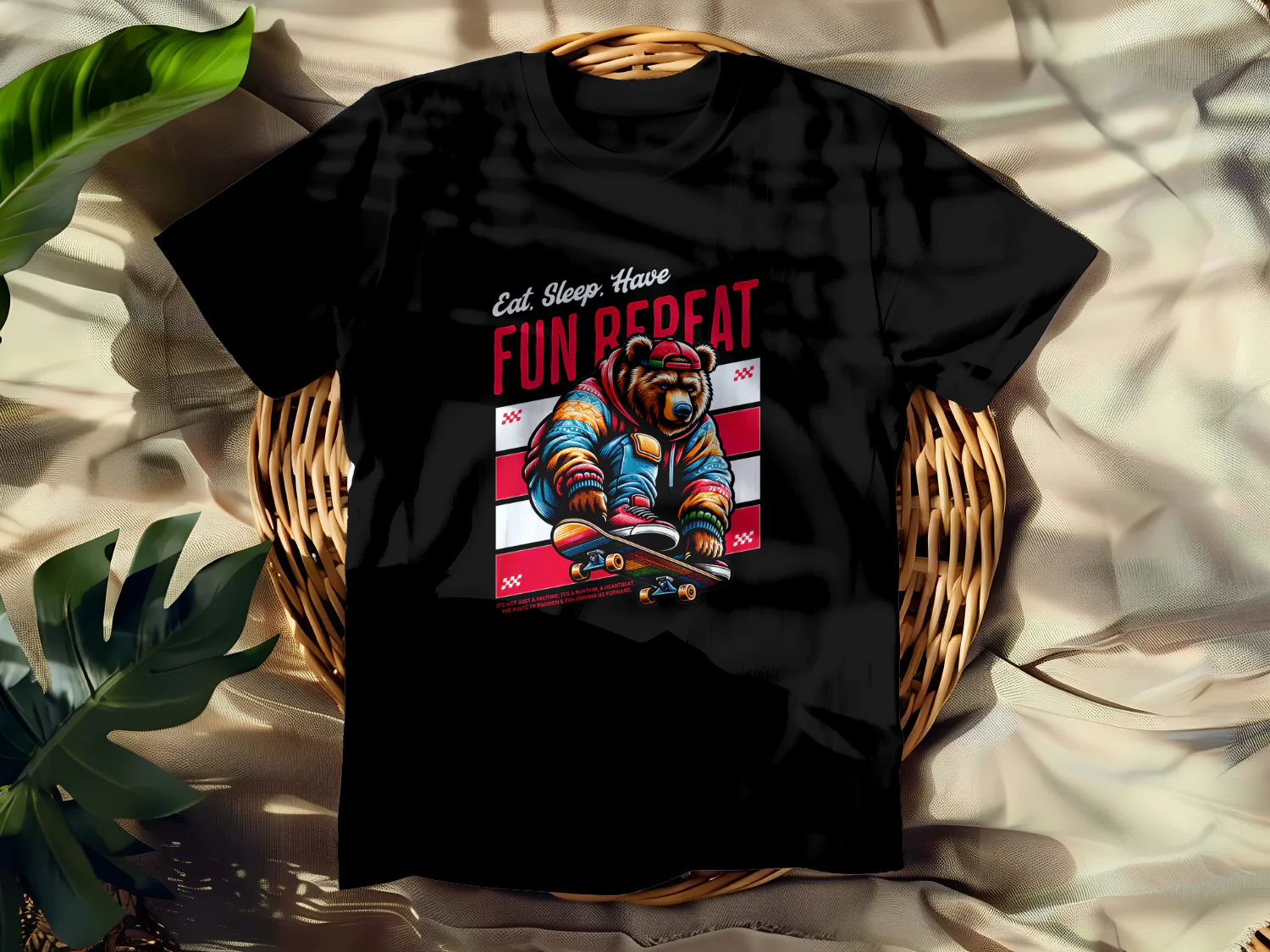 Skateboarding Bear T-Shirt Design - Eat Sleep Have Fun Repeat Graphic Print