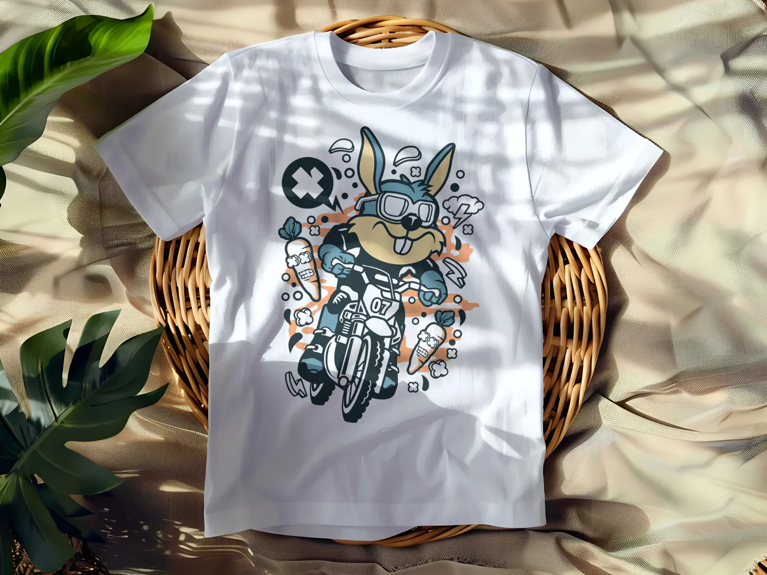 Cool Bunny Biker T-Shirt Design with Retro Vibes and Cartoon Style
