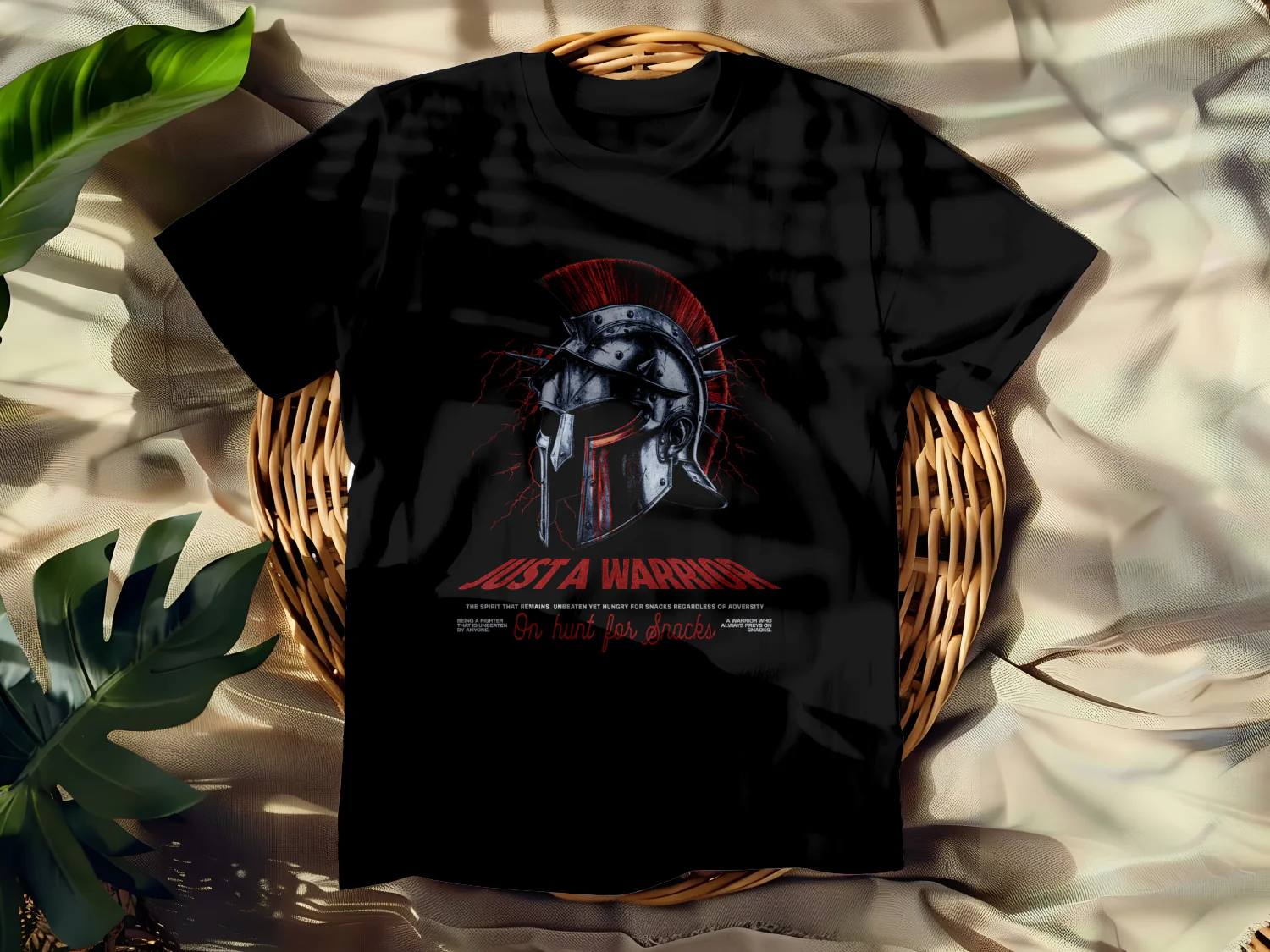 Just a Warrior T-Shirt Design On Hunt for Snacks with Bold Helmet Graphic