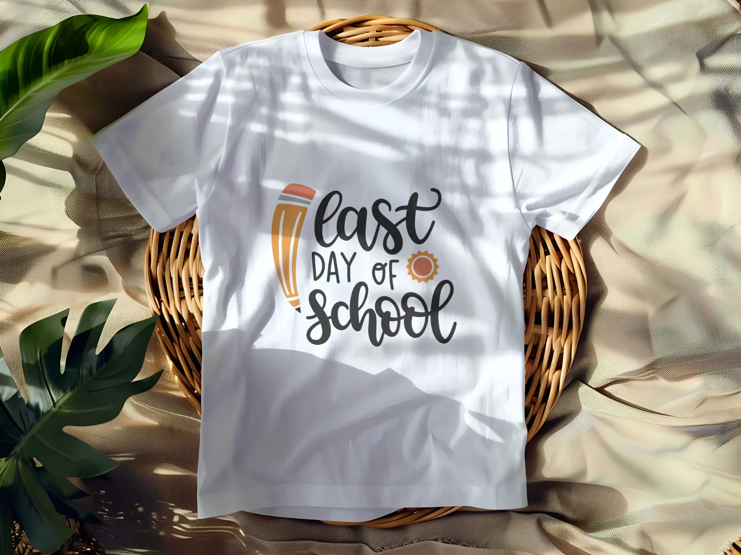 Last Day of School T-Shirt Design with Pencil and Sun Graphics