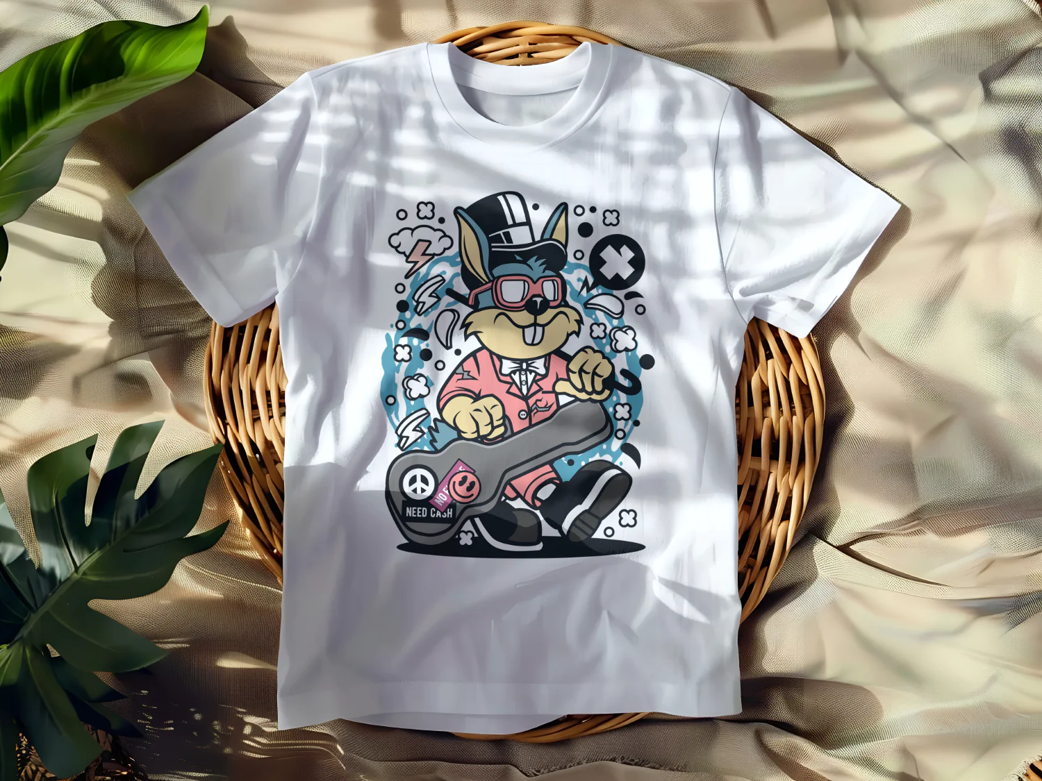 Cool Bunny in a Suit with Guitar T-Shirt Design