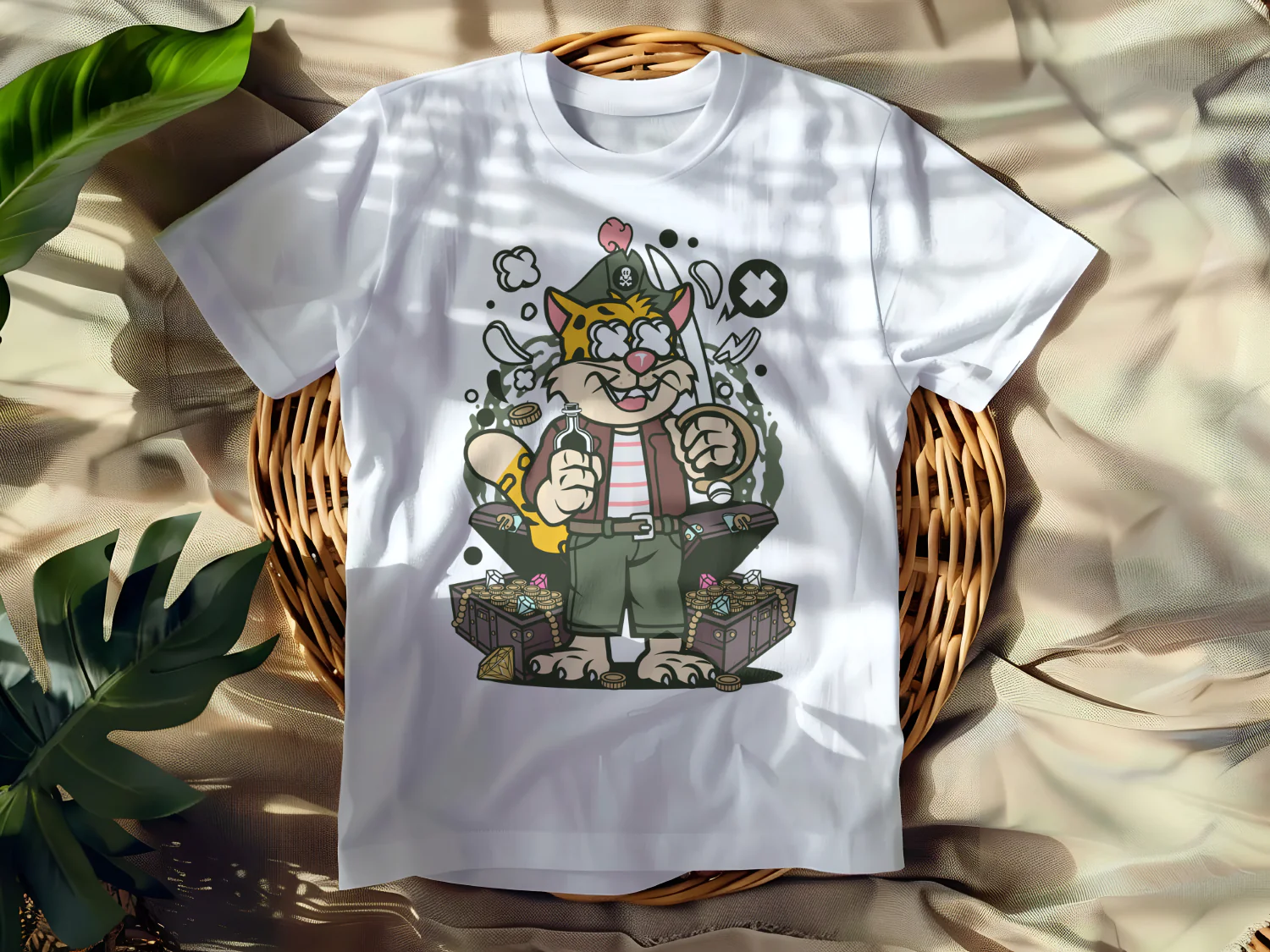 Adventurous Pirate Cat T-Shirt Design for Fun and Whimsy Lovers
