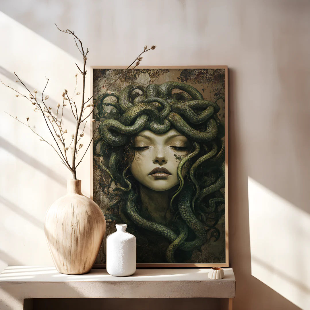 Enigmatic Serpent Goddess Art Print for Stunning Wall Decor