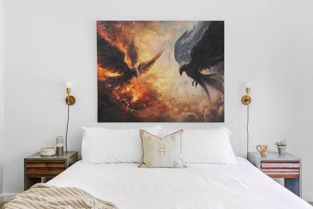 Duelling Phoenixes: A Captivating Clash of Fire and Shadow