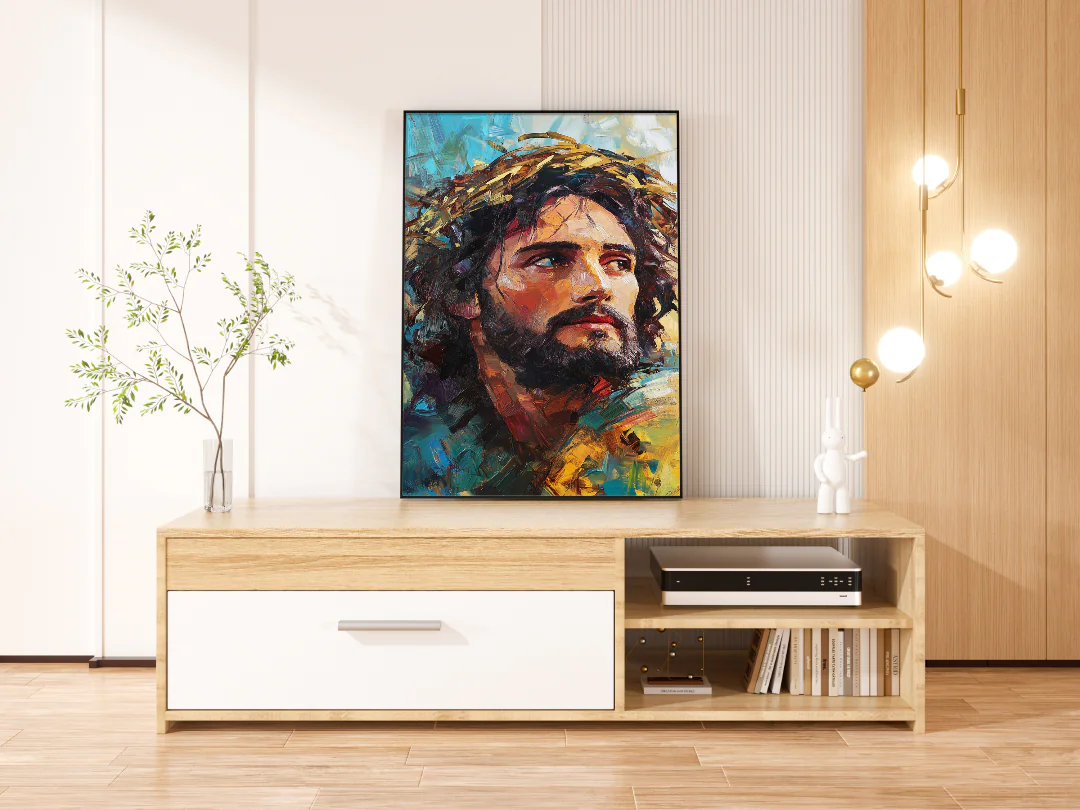 Vibrant Artistic Portrait of Jesus The Messiah with a Crown of Thorns