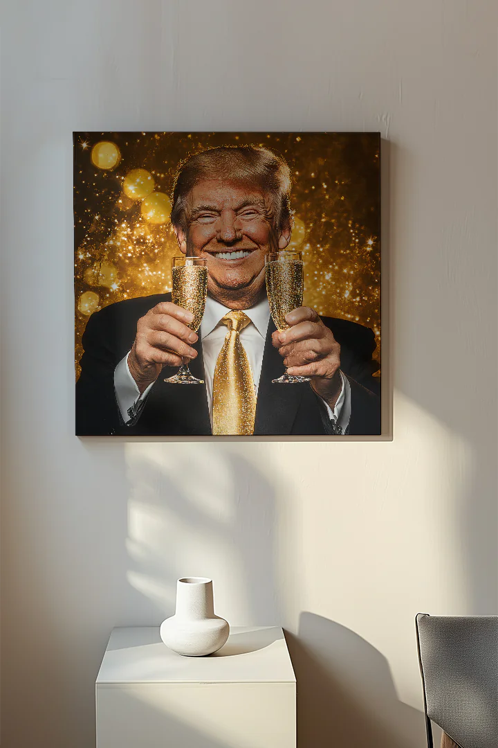 Celebrate in Style with Our Exclusive Golden Sparkling Donald Trump Wall Art