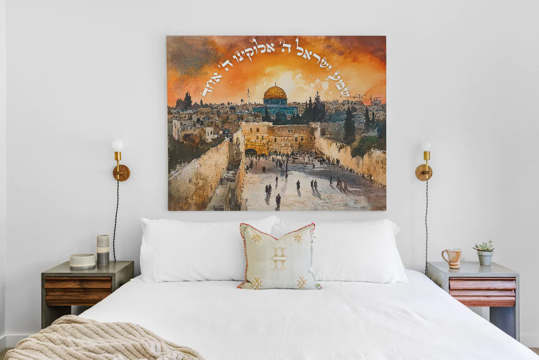 Dramatic Jerusalem Sunset Art Print with Iconic Dome of the Rock and Western Wall