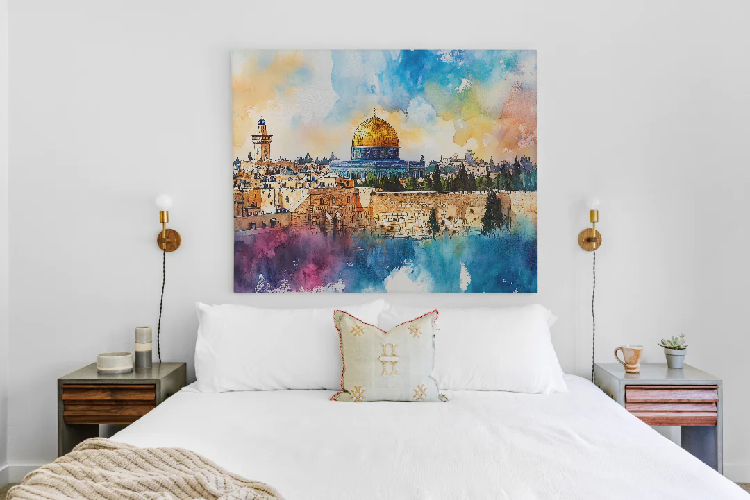 Colorful Jerusalem Skyline Watercolor Art Print for Home Decor