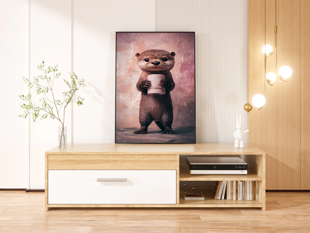 Adorable Otter Holding Toilet Paper - Perfect for Animal Lovers and Fun Home Decor