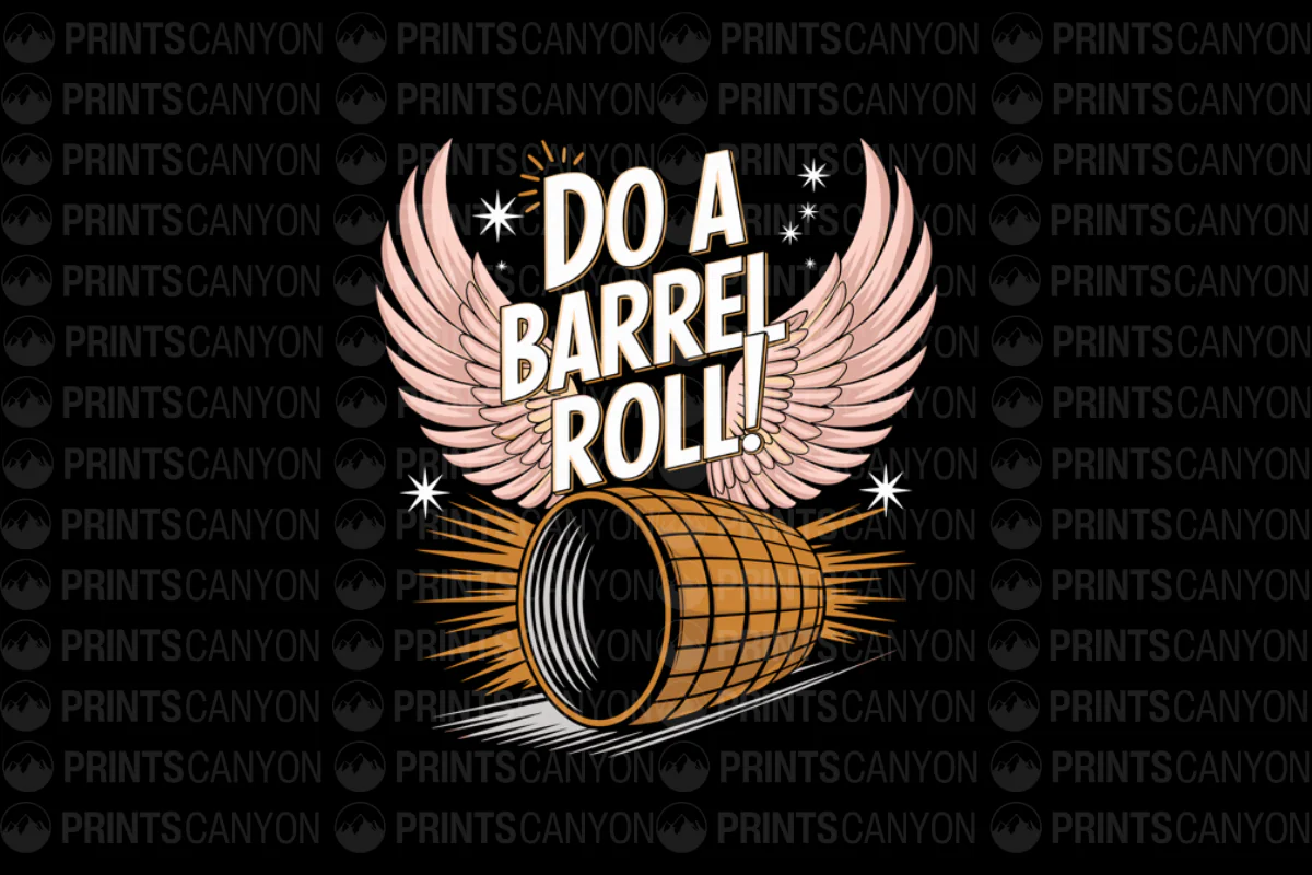 Do a Barrel Roll T-Shirt Design with Wings and Cartoon Style Elements