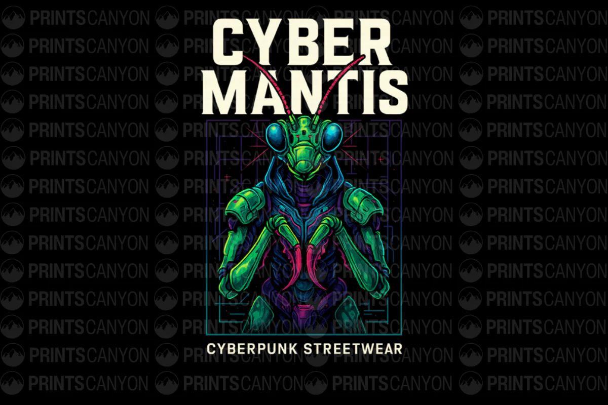 Cyber Mantis Cyberpunk Streetwear T-Shirt Design Graphic Print File