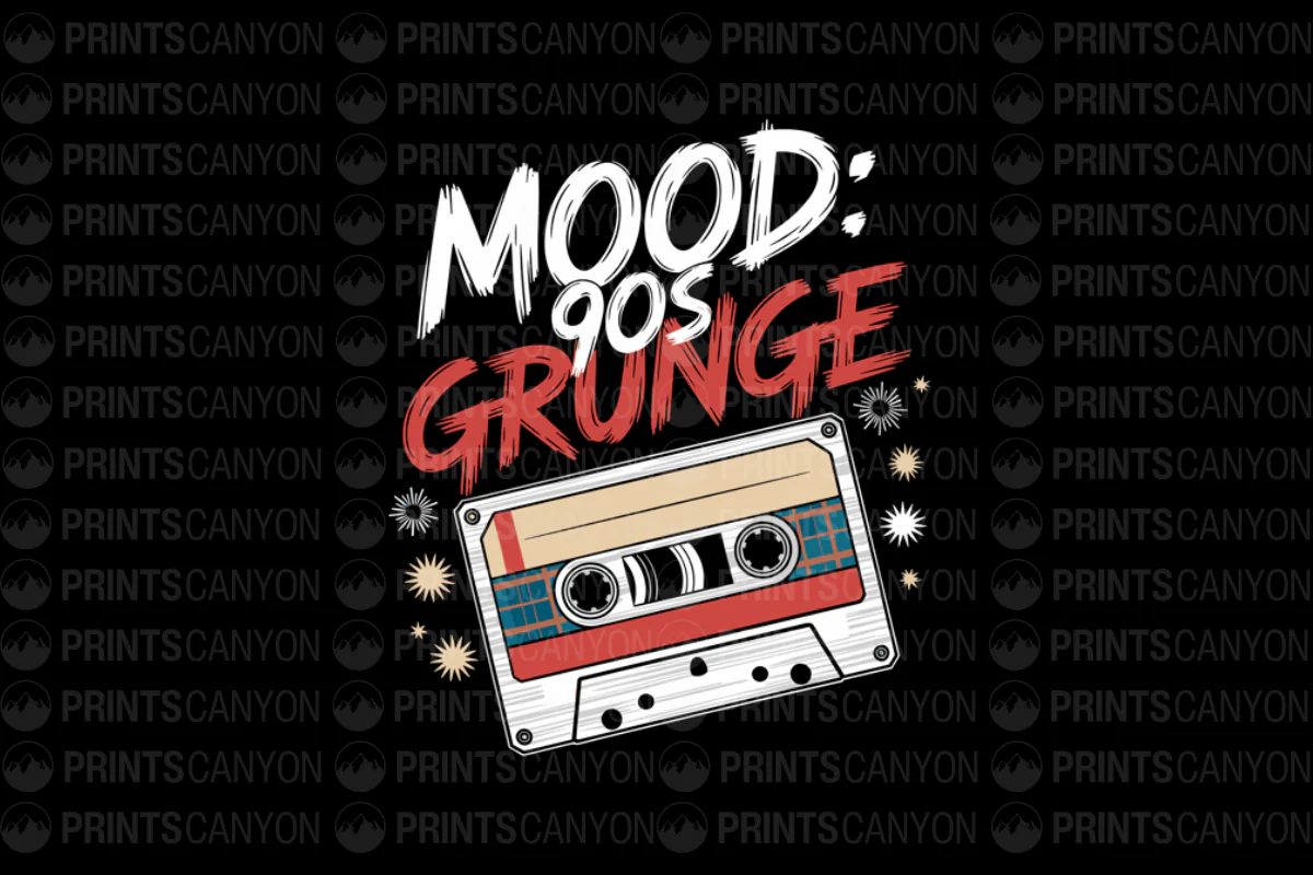 90s Grunge Mood T-Shirt Design with Retro Cassette Tape