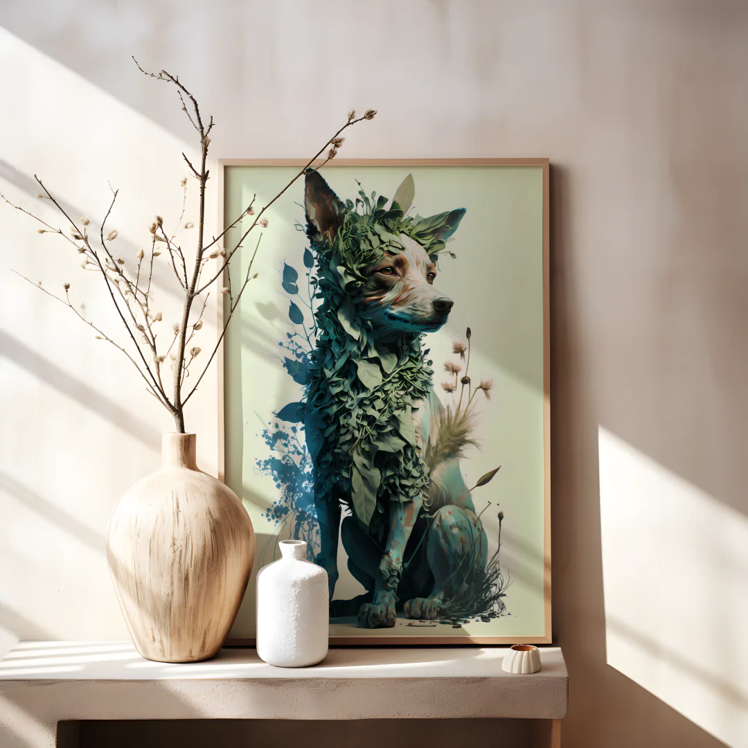 Whimsical Nature-Inspired Dog Wall Art Printable for Home Decor