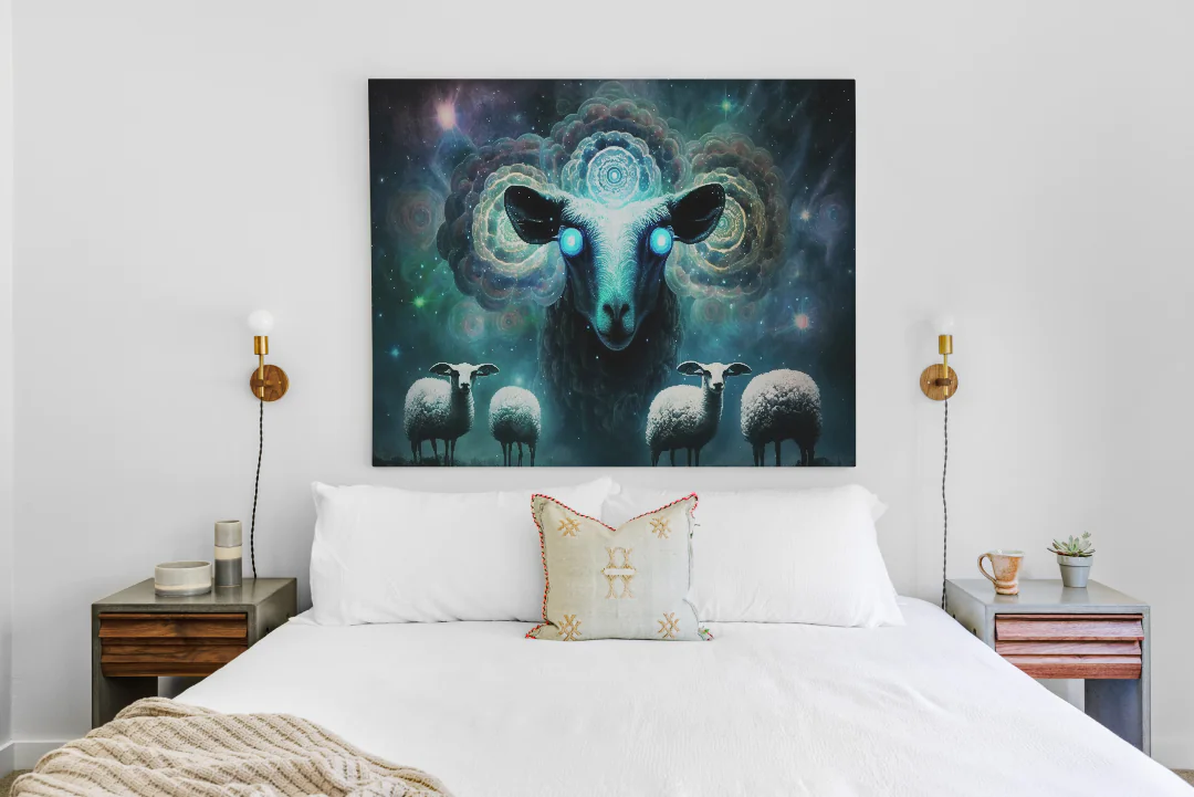 Cosmic Sheep: Enchanted Wall Art for Celestial Home Decor