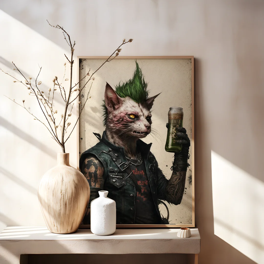 Punk Cat Printable Wall Art for Unique Home Decor