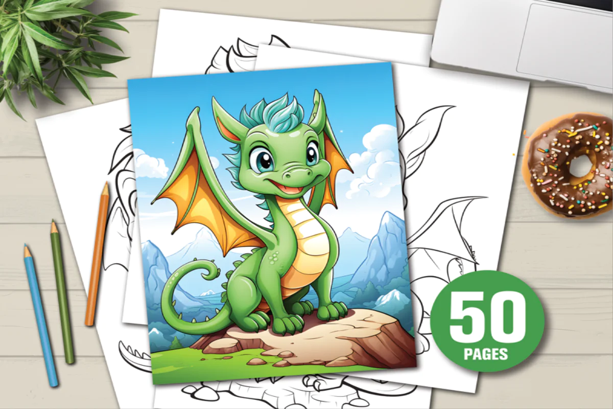 50-Page Dragon Coloring Book for Kids and Adults - Fun and Creative Art Activities