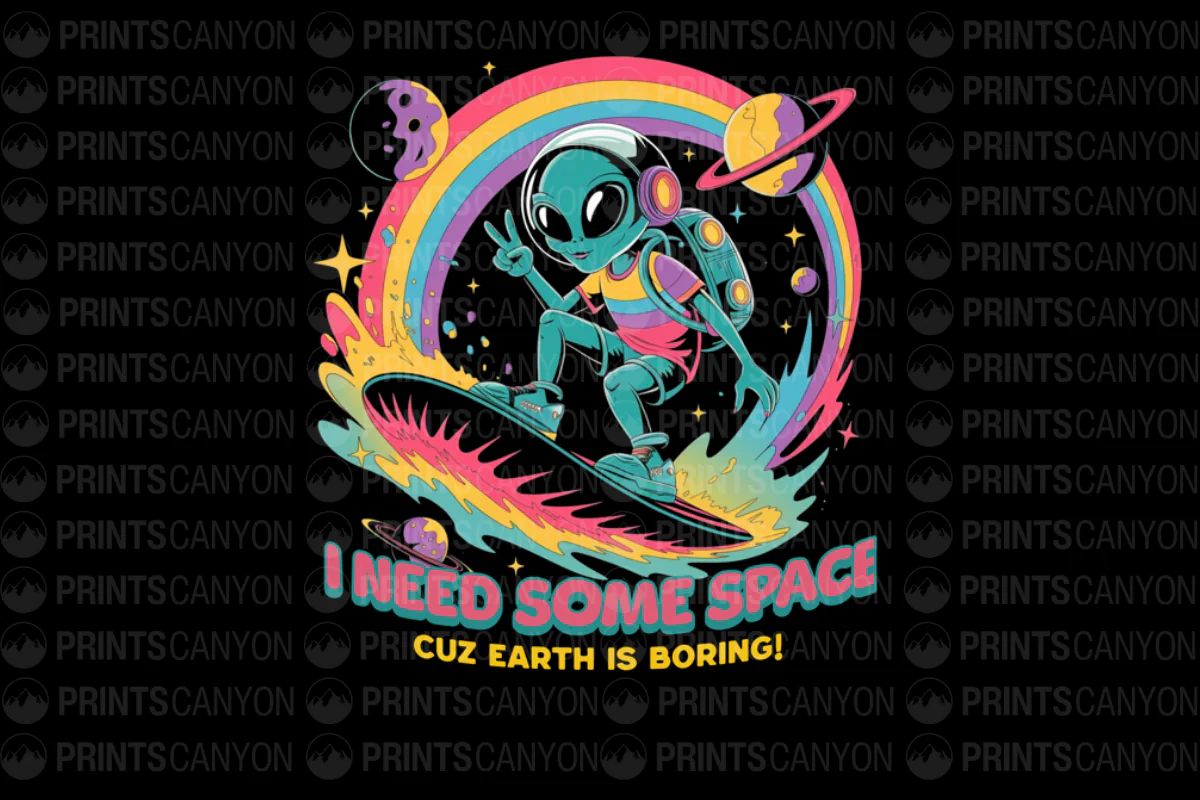I Need Some Space Cuz Earth Is Boring Retro Alien T-Shirt Design