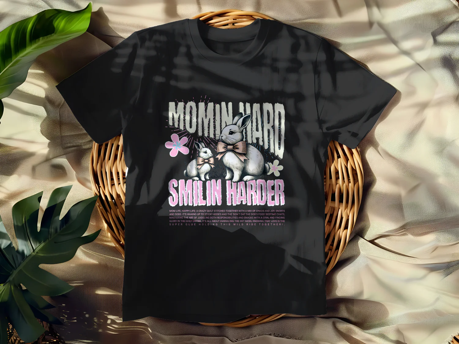Momin Hard Smilin Harder T-Shirt Design for Moms Embracing Chaos and Joy