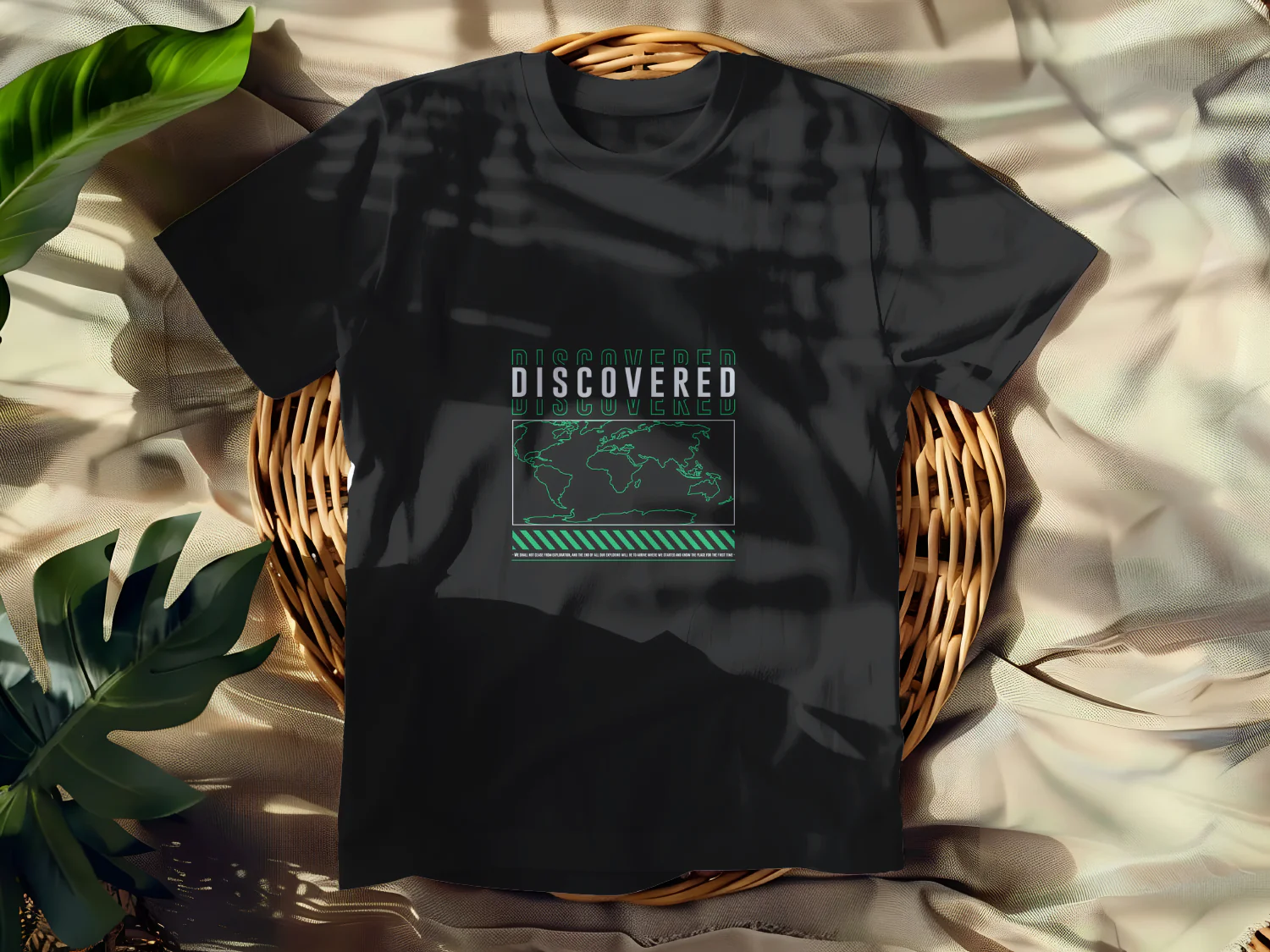 Discovered Adventure T-Shirt Design with World Map and Inspirational Quote