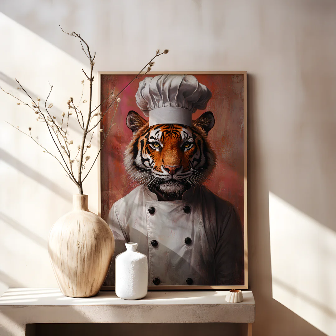 Chef Tiger Art Print for Unique Kitchen Decor Wall Art