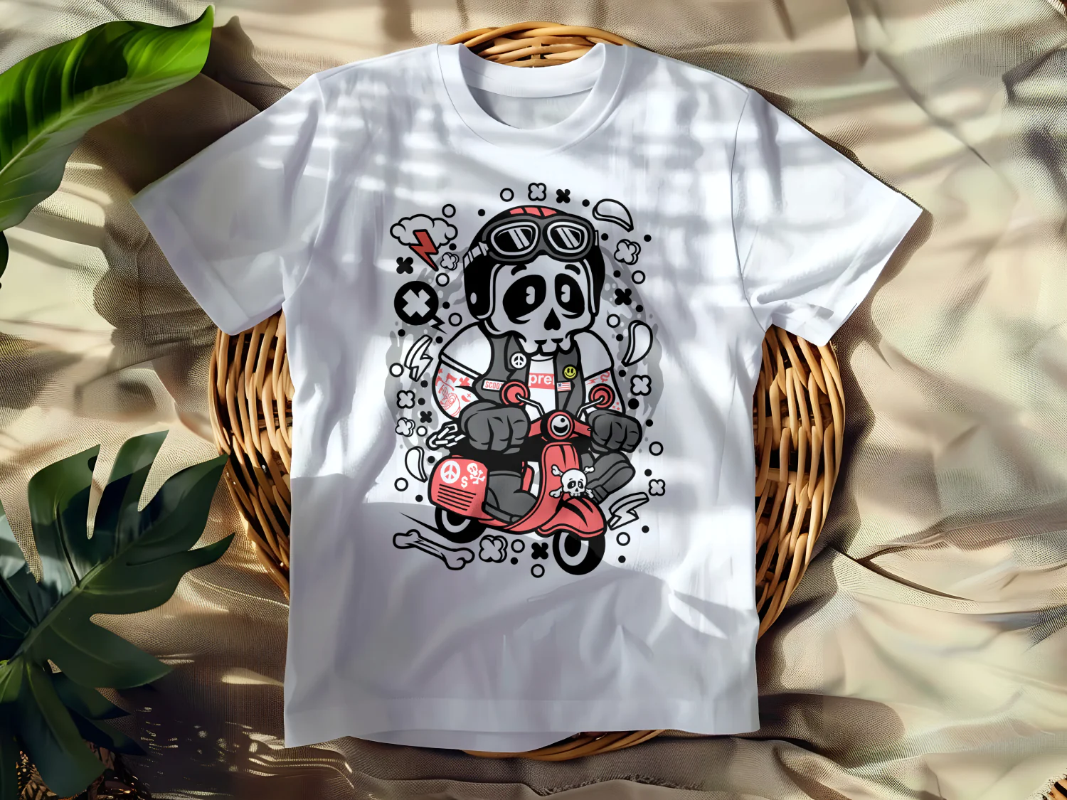 Skull Rider: The Bold and Edgy Scooter Adventure T-Shirt Design