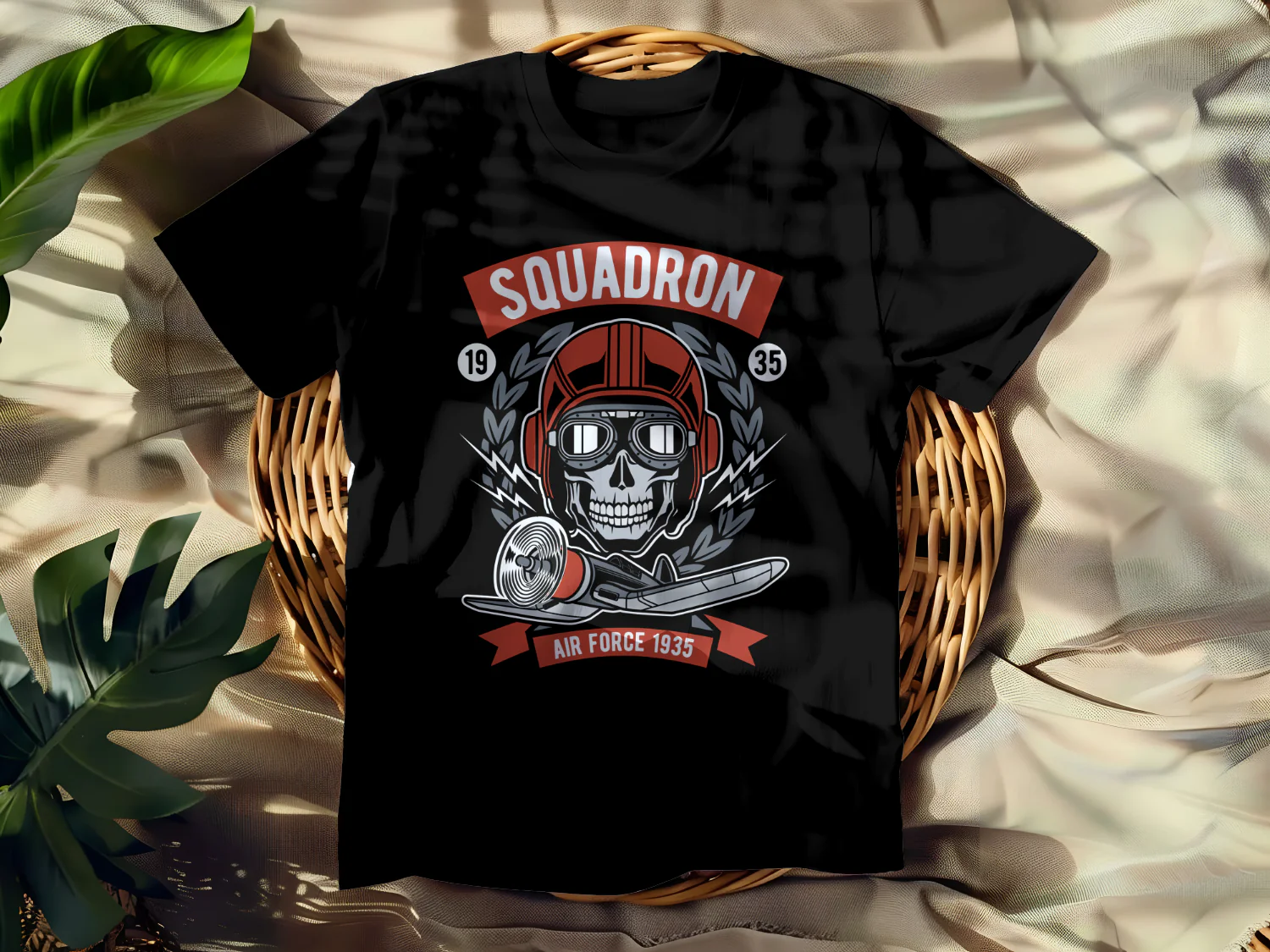 Vintage Air Force Squadron Skull Pilot Graphic T-Shirt Design 1935