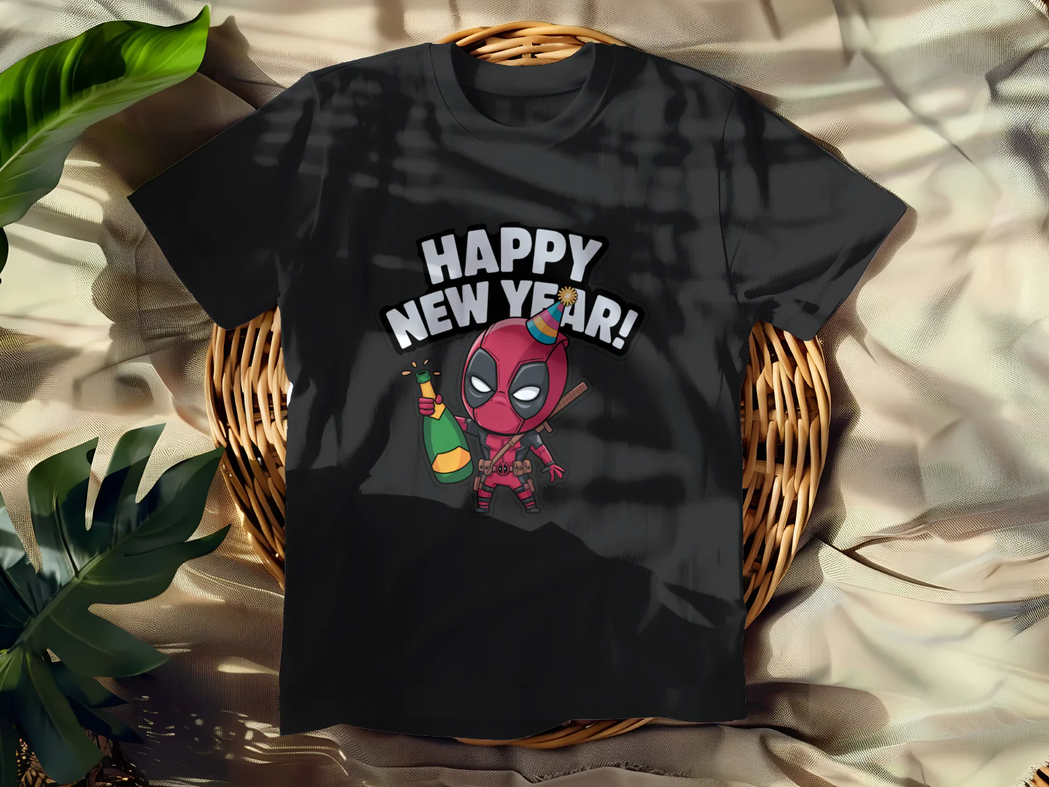 Happy New Year Deadpool T-Shirt Design Party Celebration Print