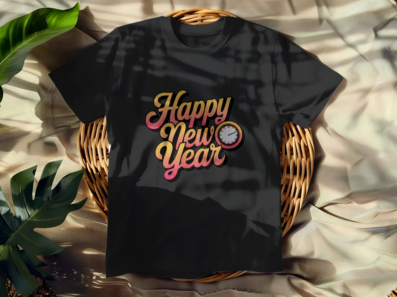 Happy New Year T-Shirt Design with Clock Graphic Retro Style