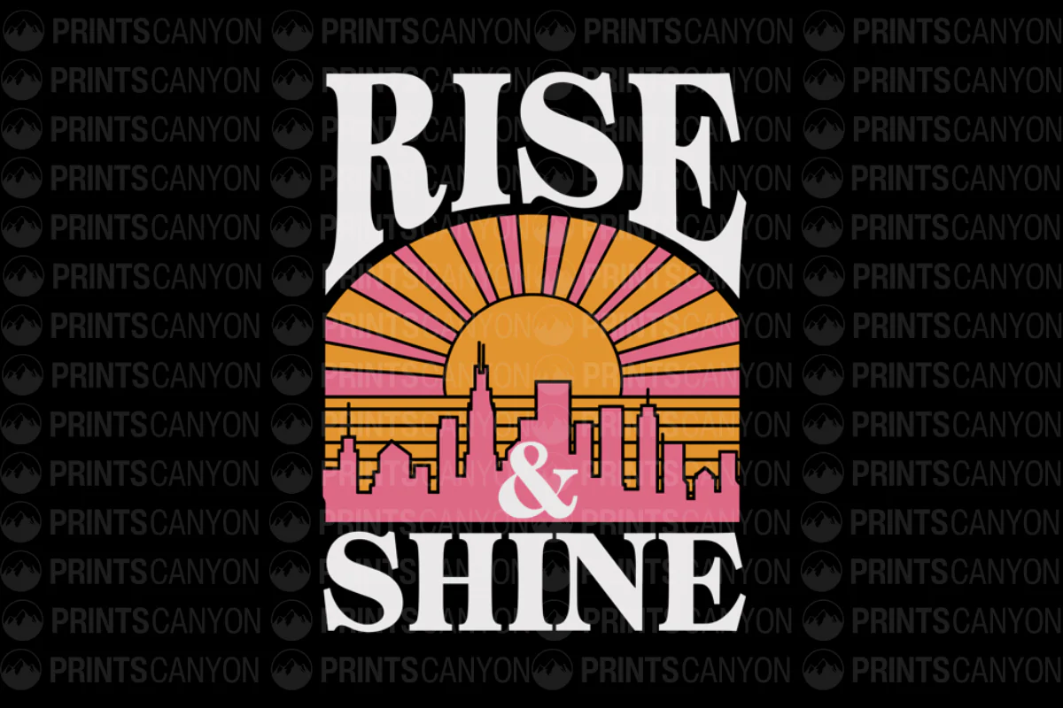 Rise and Shine Retro Sunrise Cityscape Design T-Shirt
