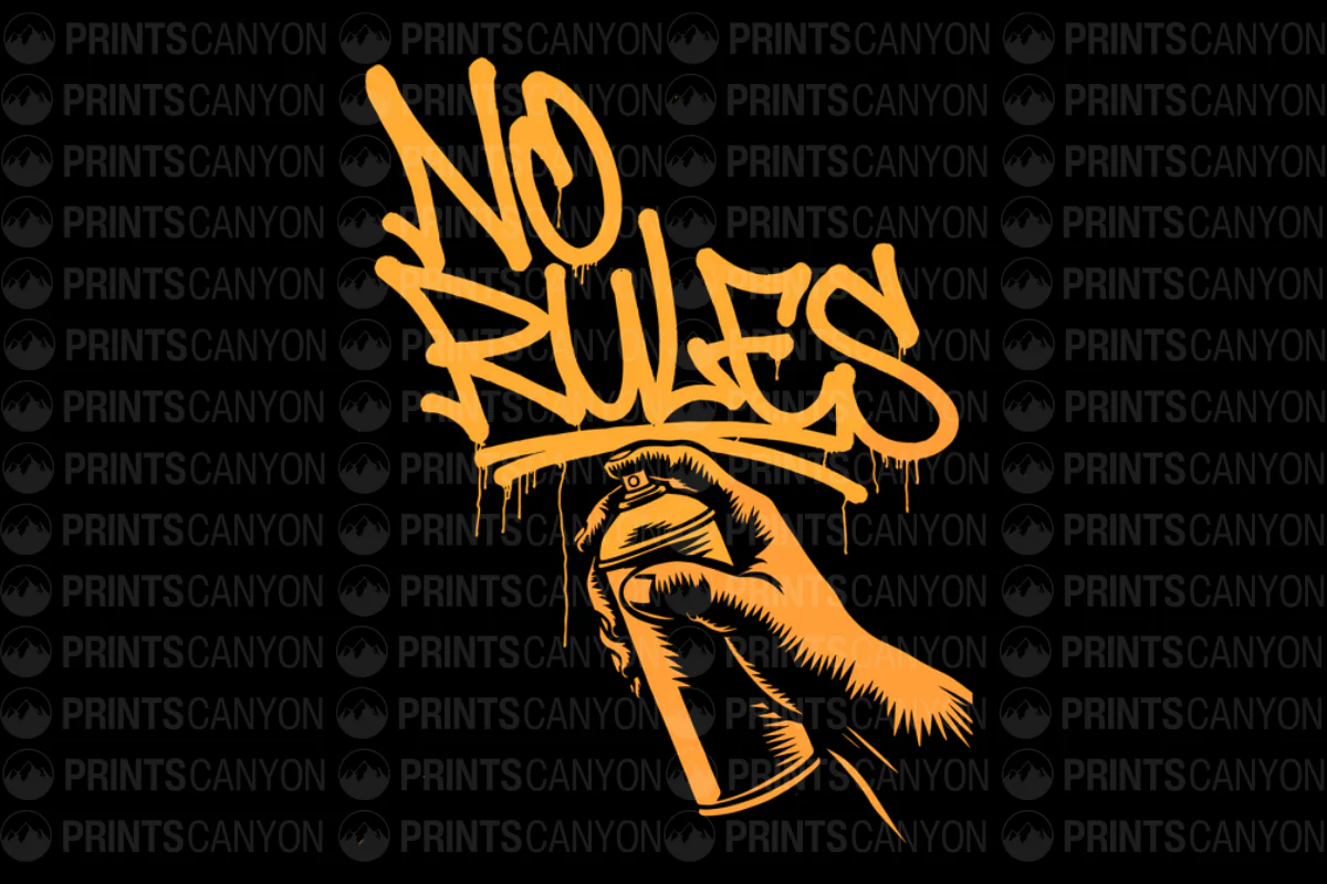 Bold No Rules Graffiti Art Tee for Streetwear Enthusiasts