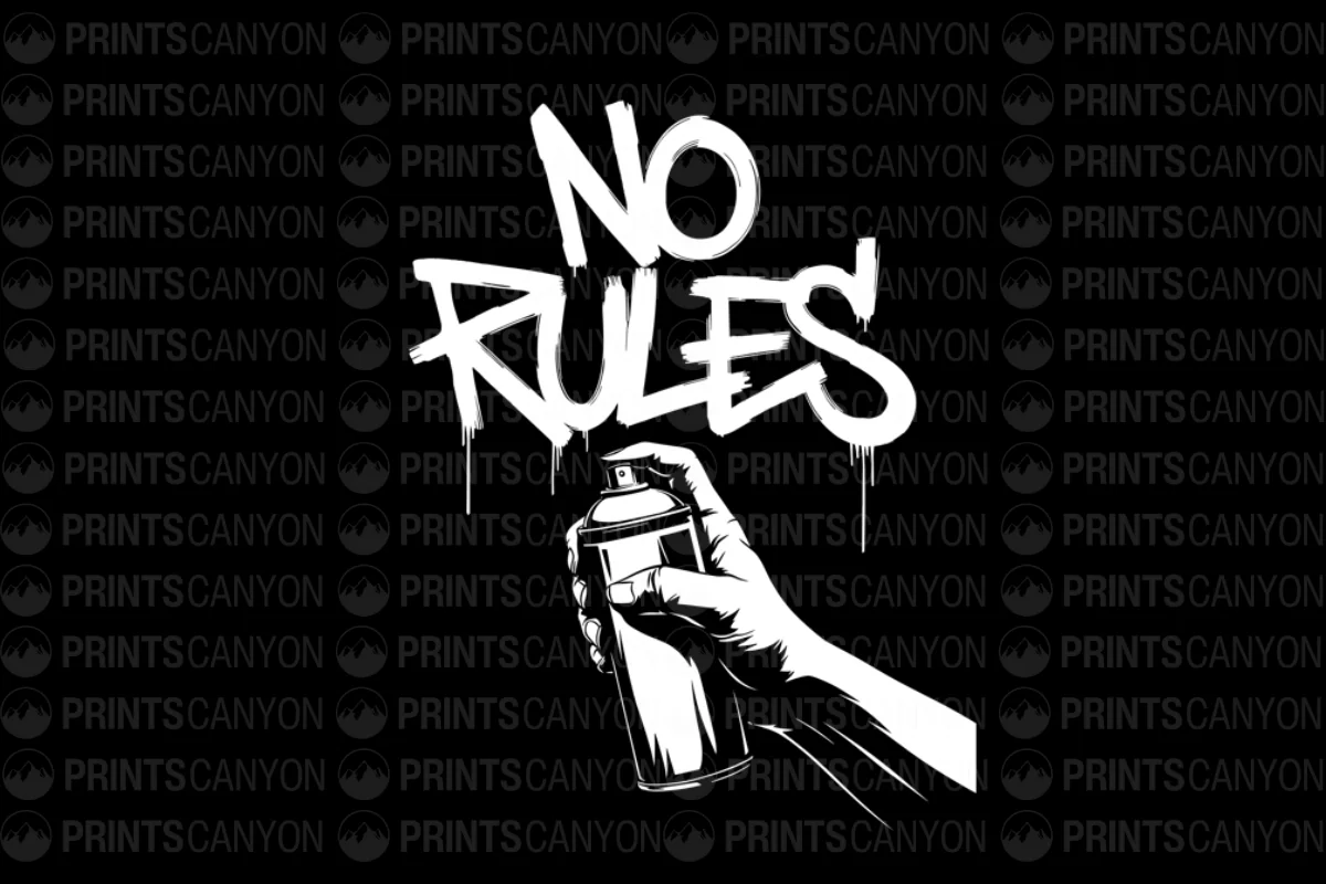 Rebel Spirit Graphic Tee with Bold "No Rules" Design and Spray Can Art