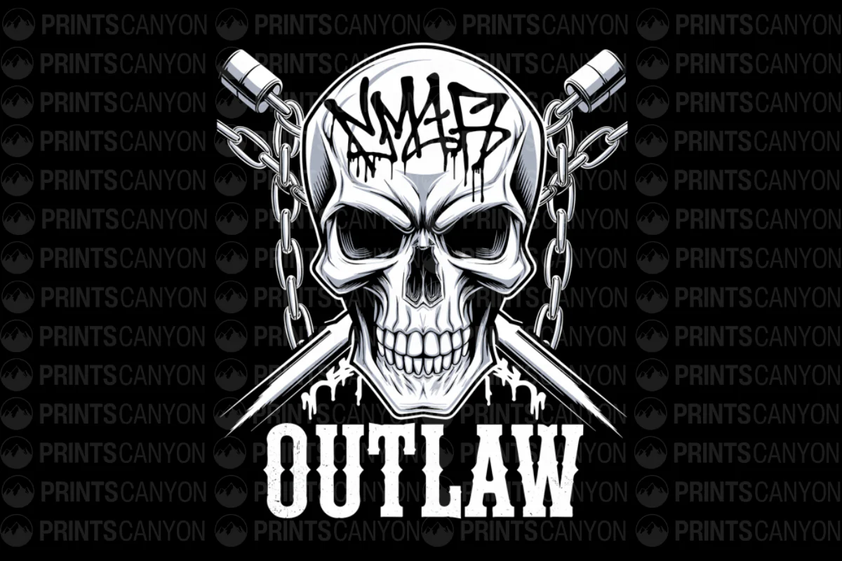 Rebellious Skull Outlaw Graphic Design for Edgy Apparel and Accessories