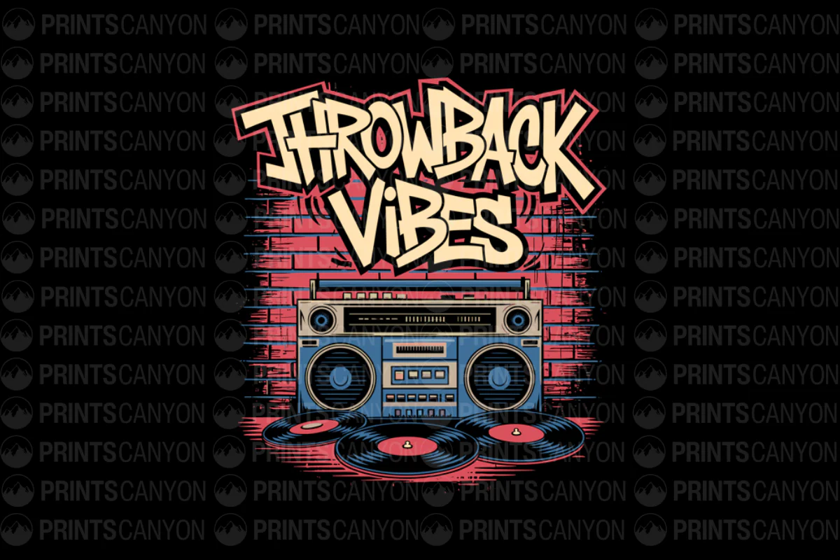 Retro Boombox and Vinyl Records Throwback Vibes Graphic Tee
