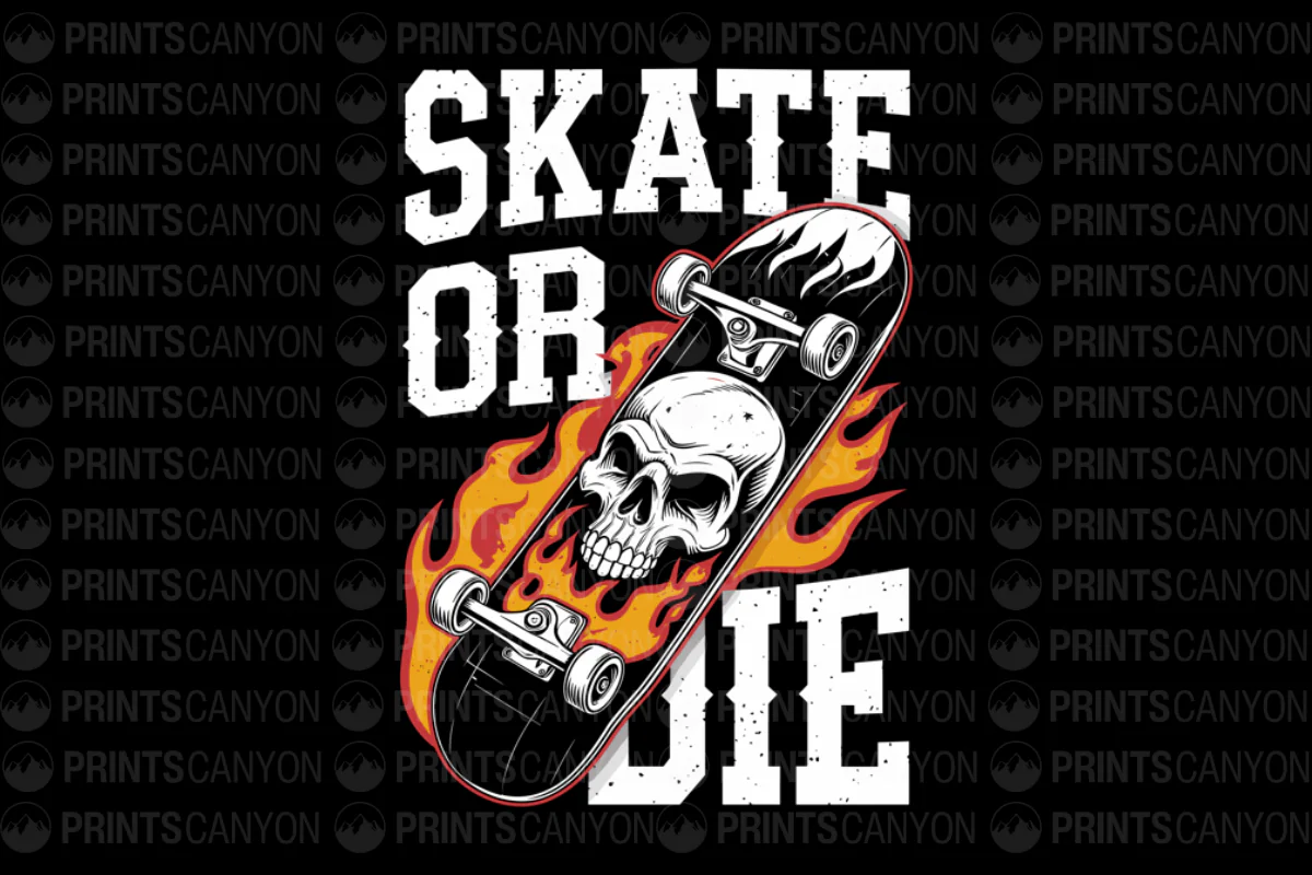 Skate or Die Vintage Skull Skateboard Graphic T-Shirt Design