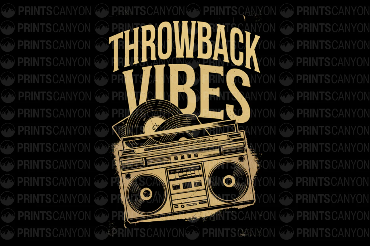 Retro Throwback Vibes Vintage Boombox and Vinyl Record Graphic T-Shirt Design