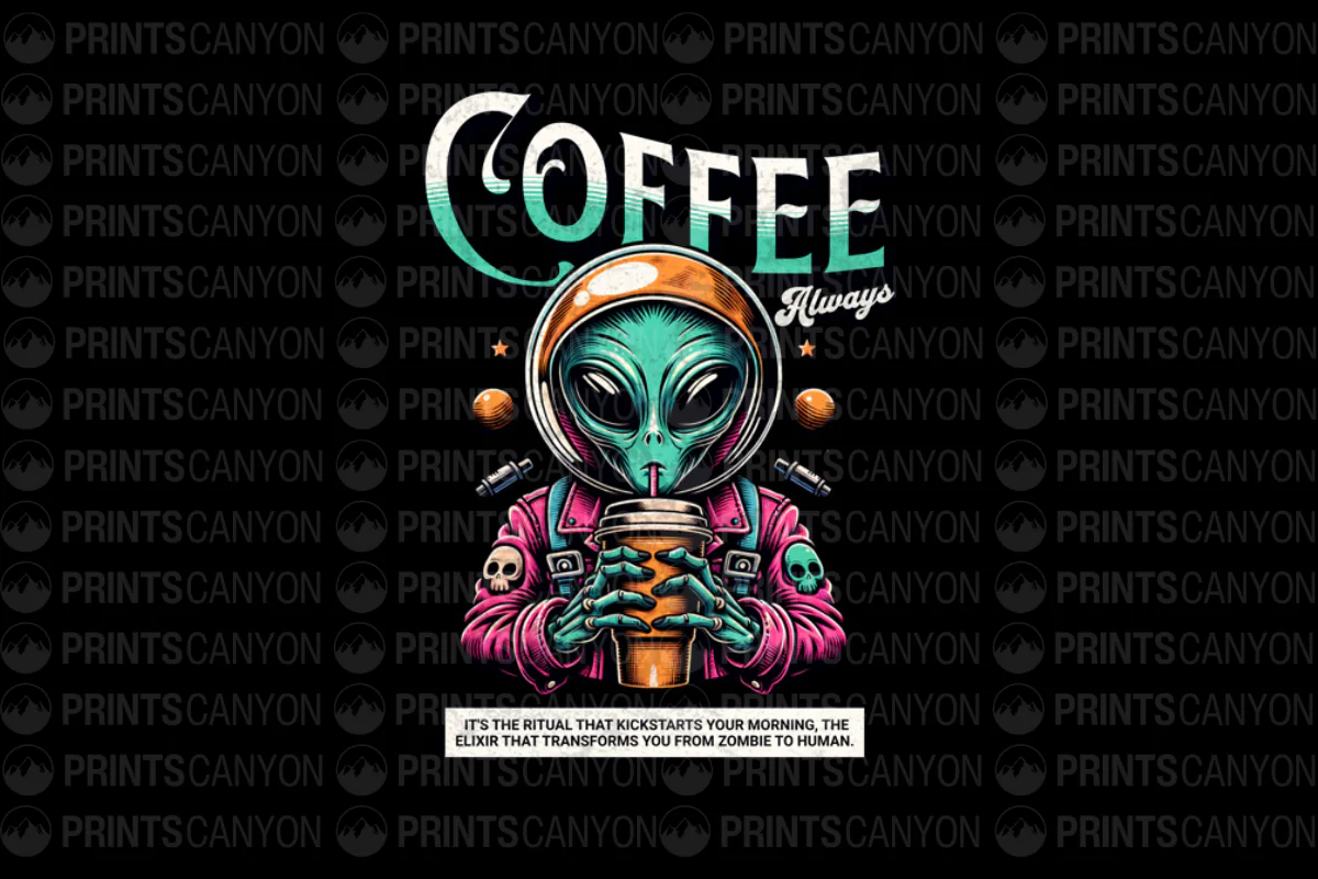 Alien Coffee Lover T-Shirt Design for Coffee Enthusiasts and Space Fans