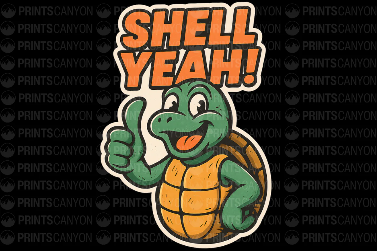 Cheerful Turtle Sticker with "Shell Yeah!" Design for Fun Decor and Accessories