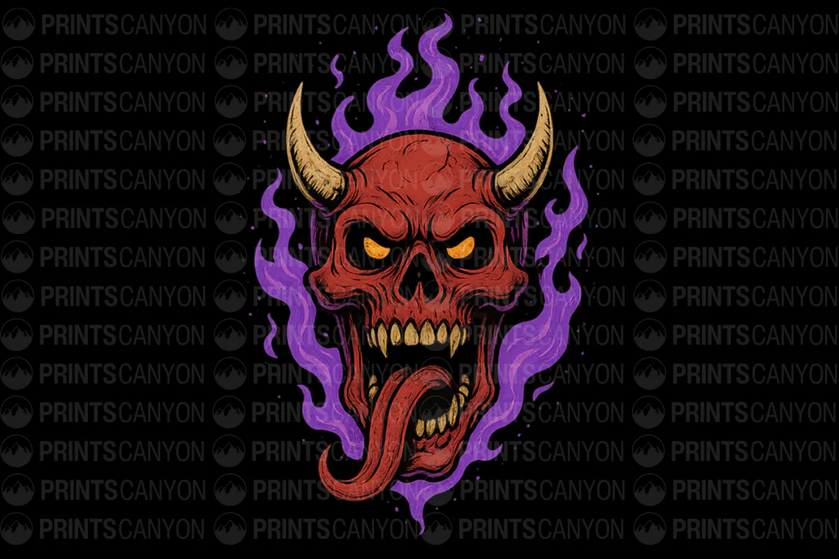 Vibrant Devil Skull with Flames Graphic T-Shirt Design for Edgy Style Lovers
