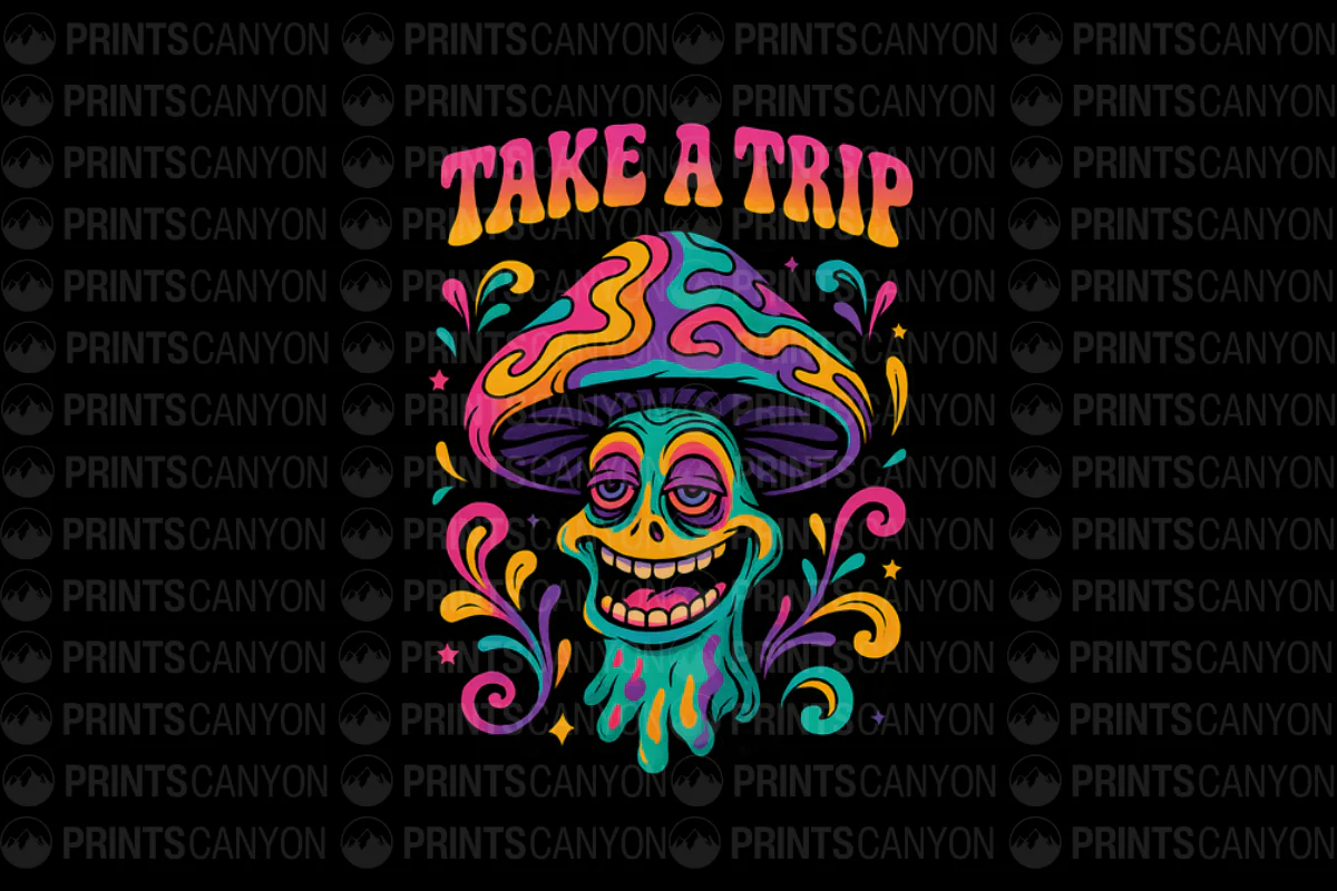 Groovy Psychedelic Mushroom Art - Take a Trip T-Shirt Design