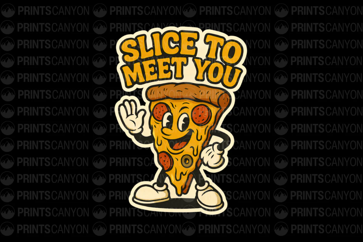 Slice to Meet You Vintage Pizza Sticker with Friendly Mascot Design