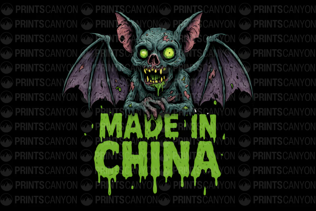 Spooky Made in China Bat Graphic Tee Halloween T-Shirt Design 300DPI Printable Mockup