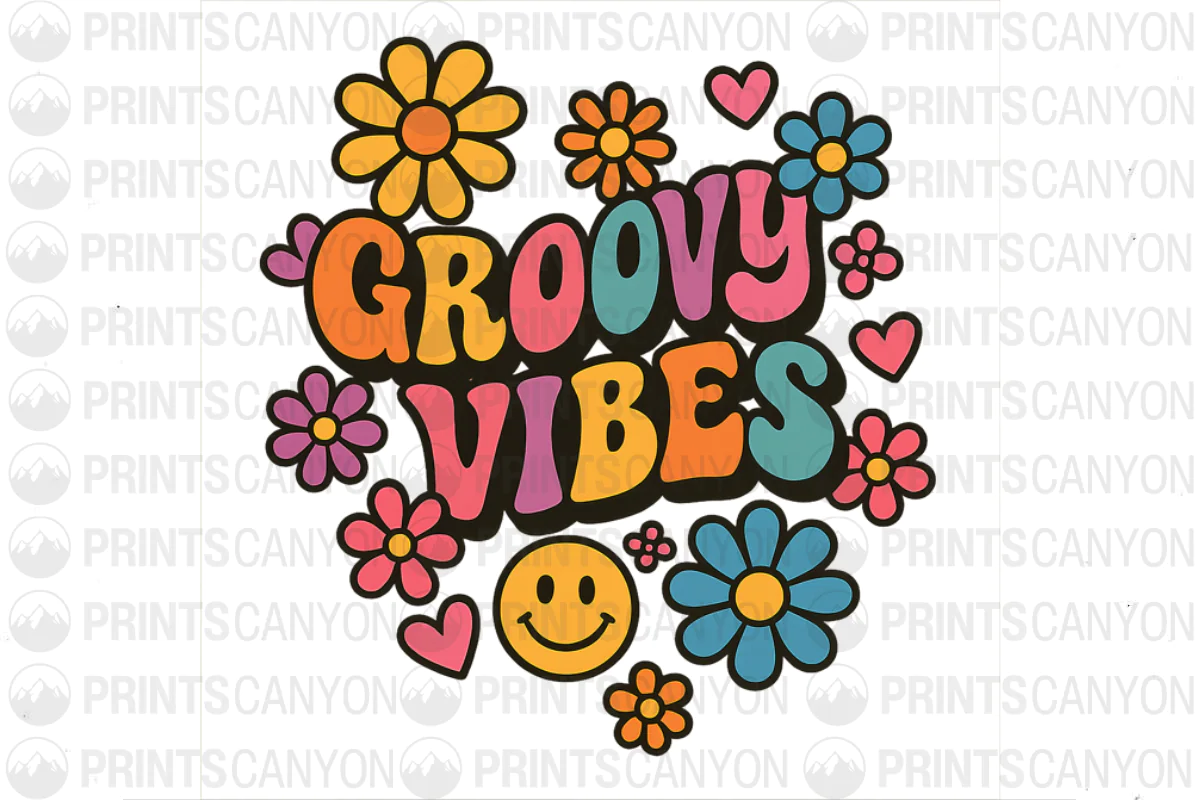 Colorful Groovy Vibes Flower Power Design for Retro Inspired Merchandise and Decor