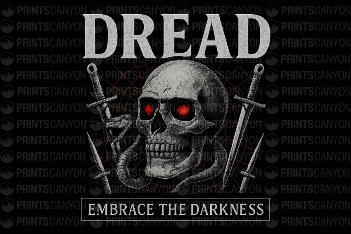 Dread Embrace The Darkness Skull Design T-Shirt for Fans of Dark Aesthetics and Horror