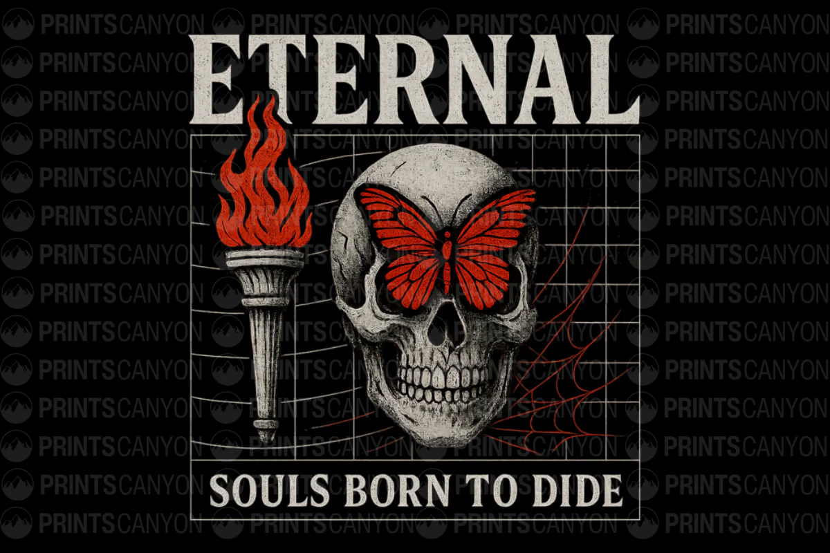 Eternal Souls Born to Die Skull and Butterfly Graphic Tee