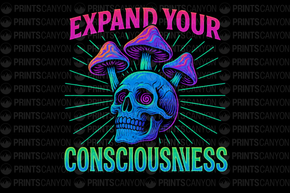 Expand Your Consciousness Psychedelic Skull and Mushrooms Art Print