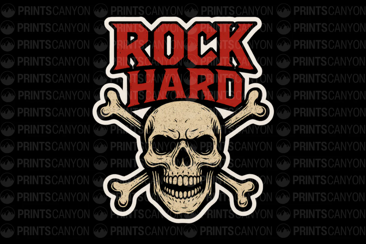 Rock Hard Skull and Crossbones Graphic Design T-Shirt for Music Lovers and Rebels