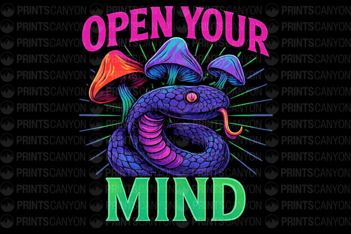 Open Your Mind Psychedelic Snake and Mushroom Art Print