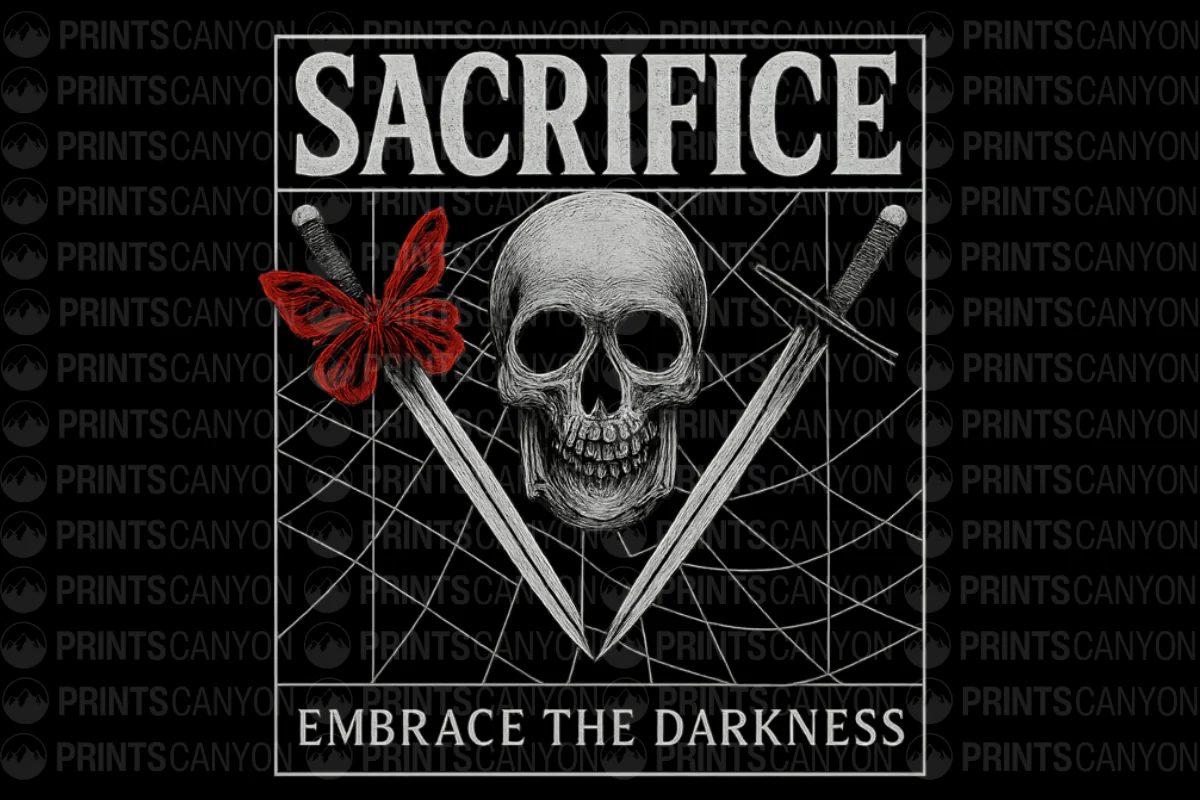Sacrifice Embrace the Darkness Skull and Butterfly Graphic Tee Design